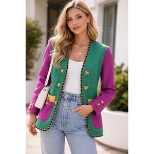 St. John Sportwear Santana Knit Jacket Size 6  Colorblock Gold USA